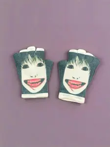 Abstract Print Fingerless Gloves, Soft Elastic Knit Fabric, Cute Vintage Design, Perfect for Cold Weather & Parties, Women's Winter Accessories