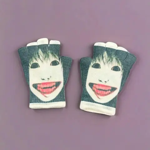 Abstract Print Fingerless Gloves, Soft Elastic Knit Fabric, Cute Vintage Design, Perfect for Cold Weather & Parties, Women's Winter Accessories