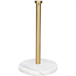Standing Paper Towel Holder, Kitchen Paper Towel Tissue Holder- for Bathroom Kitchen Countertop, Standard or -Sized Roll Paper (with Marble Base, Brushed )