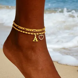 Dainty Layered Letter Anklet Set, Hypoallergenic A-Z Initial Anklet, Waterproof Adjustable Fashion Gift for Ladies