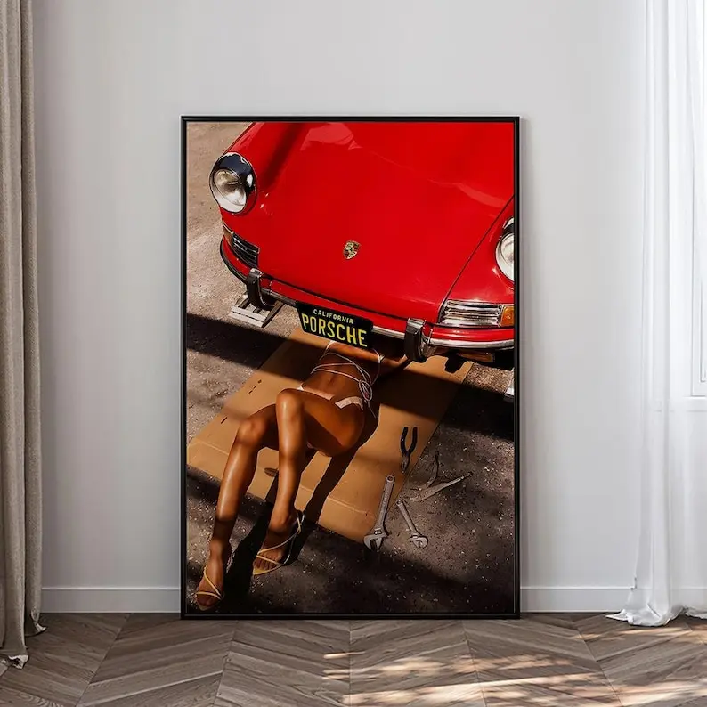 [Unframed Poster] Vintage Porsche Print, Retro Car Poster, Funny Cat Poster, high-definition poster,Film Fan Collectibles,Gift Poster,Frameless.