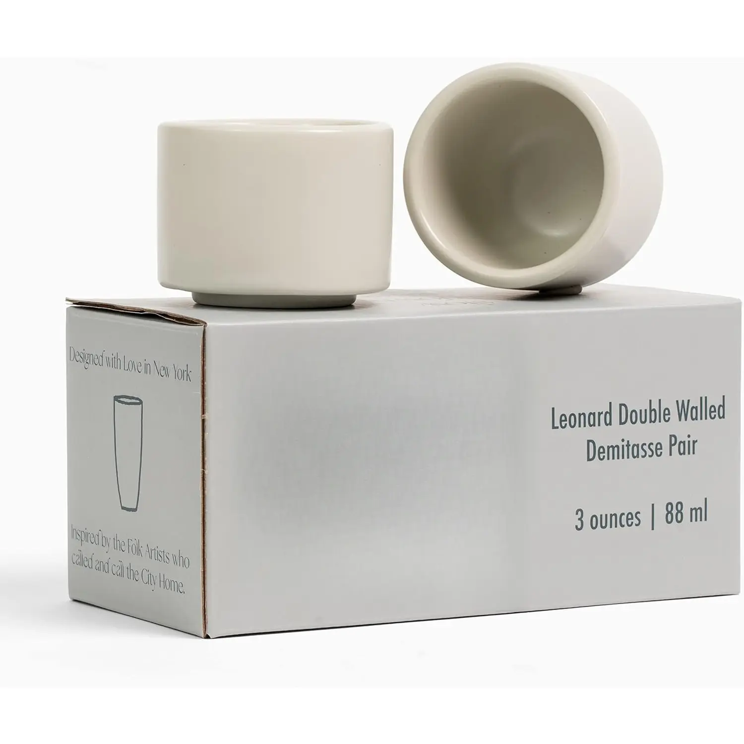 Leonard Ceramic Espresso Cups | Modern Stackable  Mugs for Espresso | Thick Walled, Handleless, Durable, Dishwasher & Microwave Safe | Set of 2, 3oz | Fog Grey
