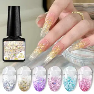 MTSSII 6ml Glitter Sequins Gel Nail Polish, 6 Colors Reflective UV LED Glitter Gel Salon Nail Art, Manicure, Shimmering Nail Design, High Quality Soak Off UV Gel Varnish