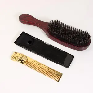 Vintage Hair Styling Tool Set, 3 Counts/set Wooden Handle Hair Brush & Comb & Leather Case, Professional Hair Styling Tool for Men