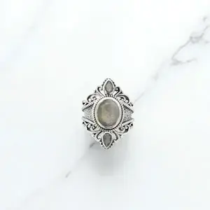925 Sterling Silver Oval and Pear Labradorite Ring with Tapered Shank, Size 7 Rings