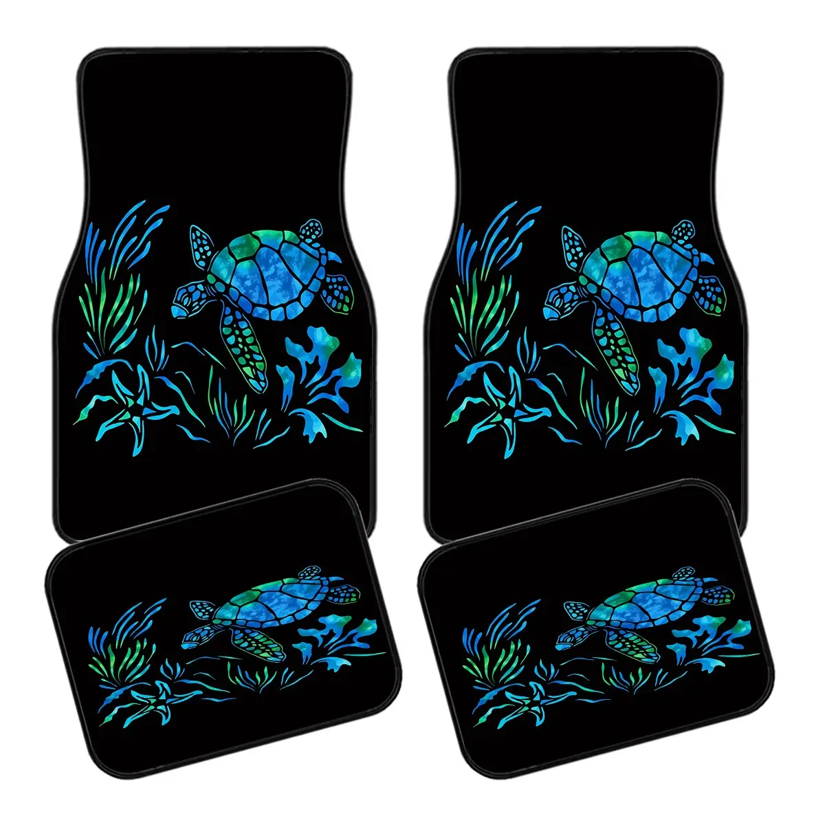 4-Piece Turtle Seaweed Car Mat Set, Universal Fit for All Vehicles, Front & Rear Mats, Automotive Floor Mats, Stylish Interior Decoration Accessories