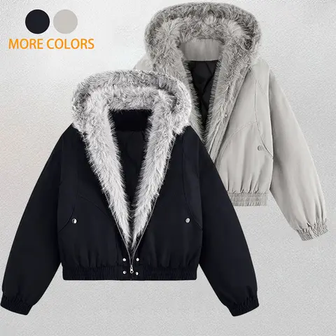 Men's Hooded Faux Fur Collar Jacket Winter Fashion Loose Thick Warm Coat Long Sleeve Menswear parker  coat   Casual Stylish