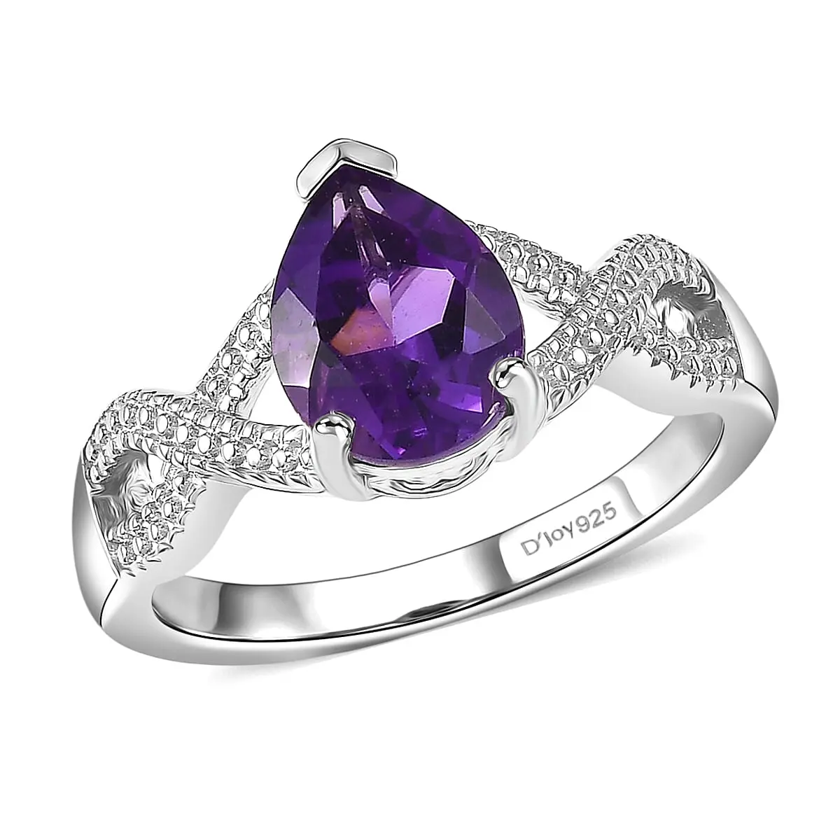 D'Joy African Amethyst Solitaire Ring in Platinum Over Sterling Silver (Size 10.0) 1.50 ctw