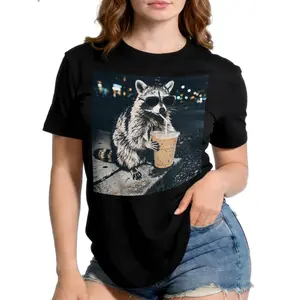 Chill Raccoon Coffee Graphic T-Shirt 100% Premium Cotton Urban Streetwear Tee for Him