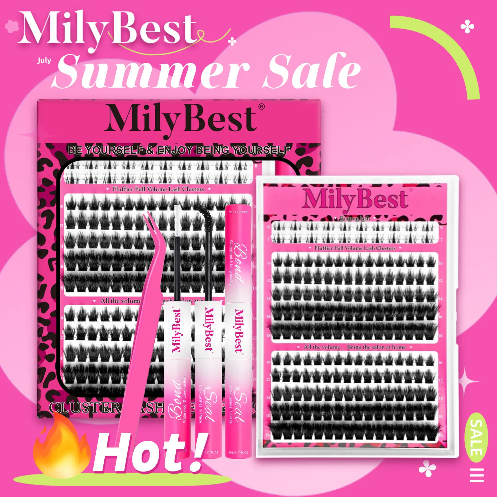 MilyBest Cove Eyelashes ,1 Set Mixed Length Individval Eyelash Extensions Kit,Self Grafting False Eyelashes with Tweezers&Glue&,Prefessional Eye Makeup Accessories for Women