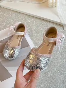 Fashion Princess Shoes, Summer Bow Tie Design, Rhinestone Decorated, Perfect for Parties and Outdoor Activities