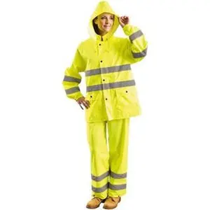 OccuNomix Work Safety Waterproof Hi-Viz Yellow Rain Jacket - Size 2XL, 2 Pockets, PU & Polyester Material, Zipper & Snaps Closure, Model LUX-TRJKT-Y2X