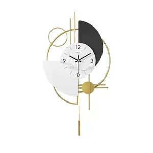 Modern 3D Round Wall Clock Decor Gold Pendulum Geometric Mute Metal Digital Home Clocks