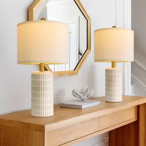 20.75" Small Modern Ceramic Table Lamps Set of 2 for Bedroom, White Bedside Lamps for Night Stands, Farmhouse Desk Decor Gift Nightstand Table Lamps for Living Room End Table Beige