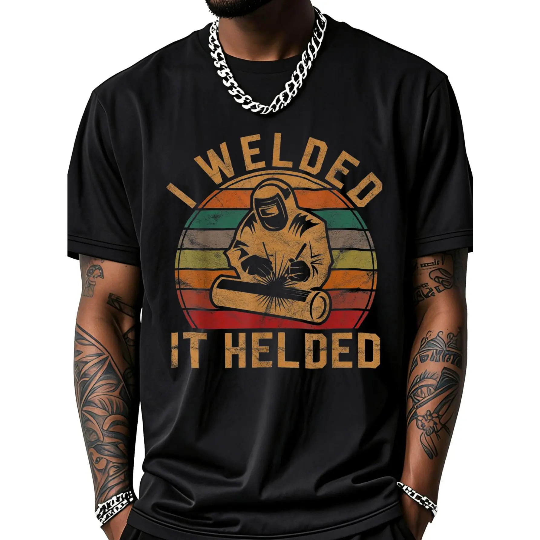 I Welded It Helded Welder Gift Fun Retro Welding Silhouette T-Shirt