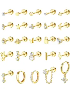 Hypoallergenic Earrings Set for Sensitive Ears, Stainless Steel Earrings for Women, Dainty Flat Back Studs & Hoops for Multiple Piercings, Earrings for Cartilage Piercing