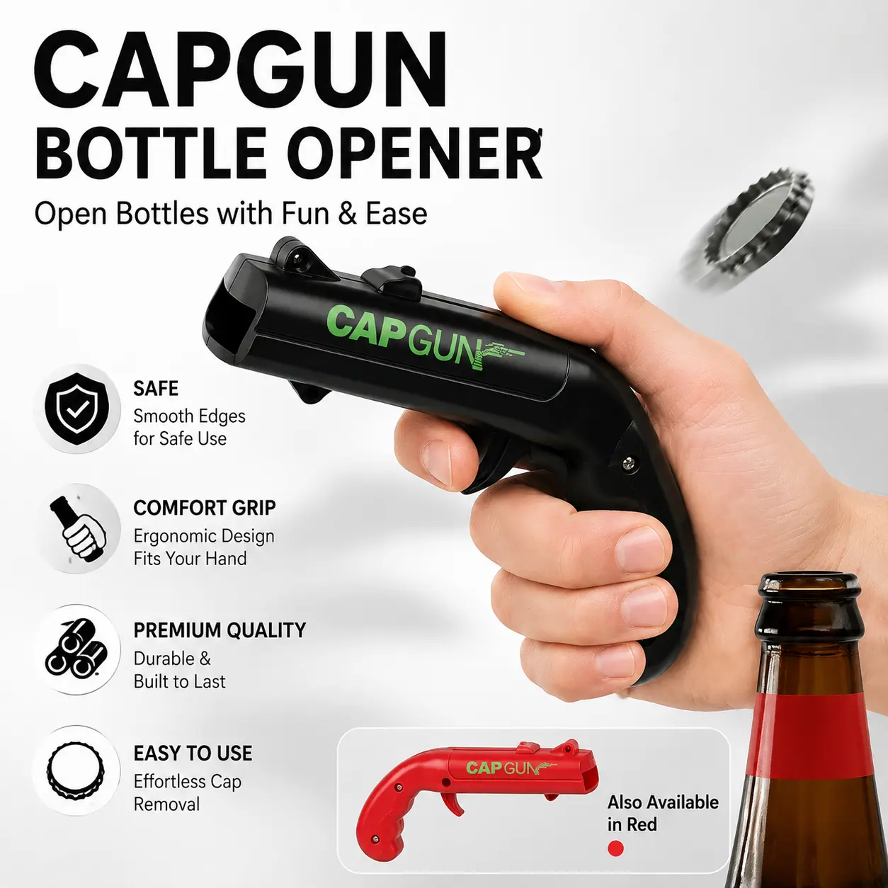 2PCS Beer Bottle Opener, Spring Loaded Cap Launcher Opener for Party Games, Bar Accessories, BBQ and Home Use