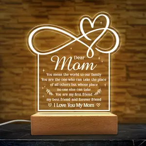 Dear Mom Acrylic Night Light| Table Bedside USB Powered Decorative Light, Gift for Mother's Day Birthday Christmas, Home Bedroom Decoration