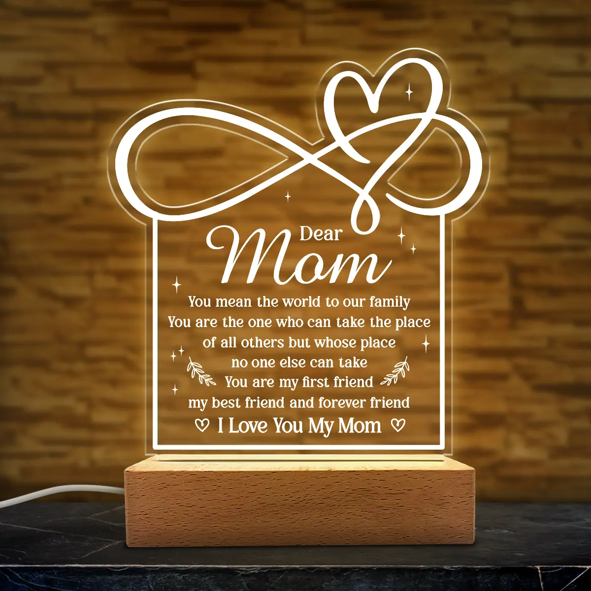 SANDJEST Dear Mom Acrylic Night Light | Table Bedside USB Powered Decorative Light, Gift for Mother's Day Birthday Christmas, Home Bedroom Decoration