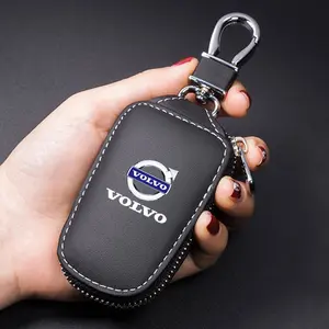 D Leather Keychain Zipper Pouch with Metal Hook, Suitable for Volvo Xc60 S60 V40 V50 V60 S80 S40 C30 Awd C70 S40 S60 S80 S90 T6 V70 V90 Xc40 Xc70 Xc90 Car Accessories