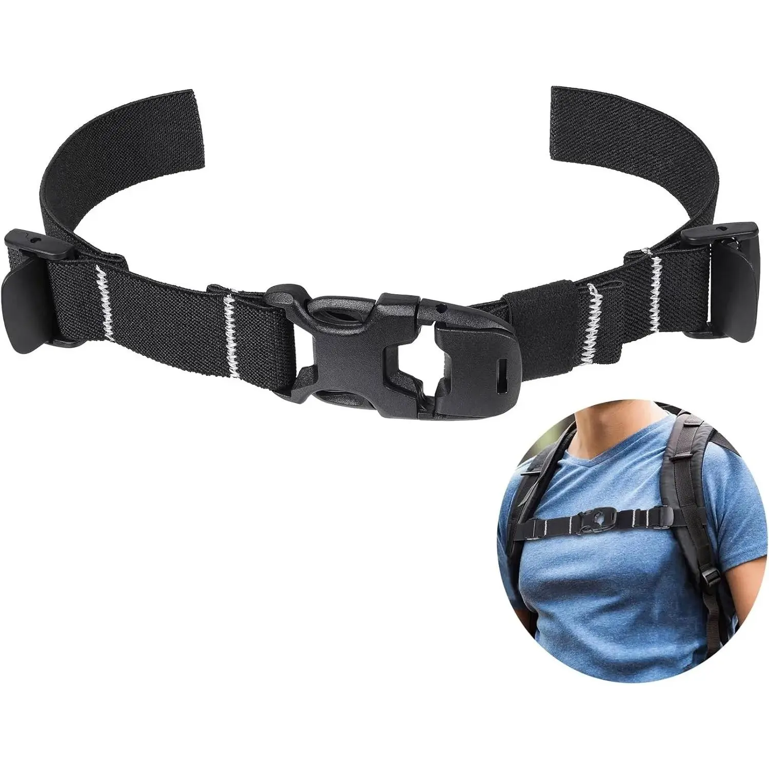 Heavy Duty Elastic Chest Strap for Backpacks, Adjustable Add-On Sternum Strap with Quick Release Buckle and Reflective Lines for Men & Women, Easy to Install, Easy To Carry And Install