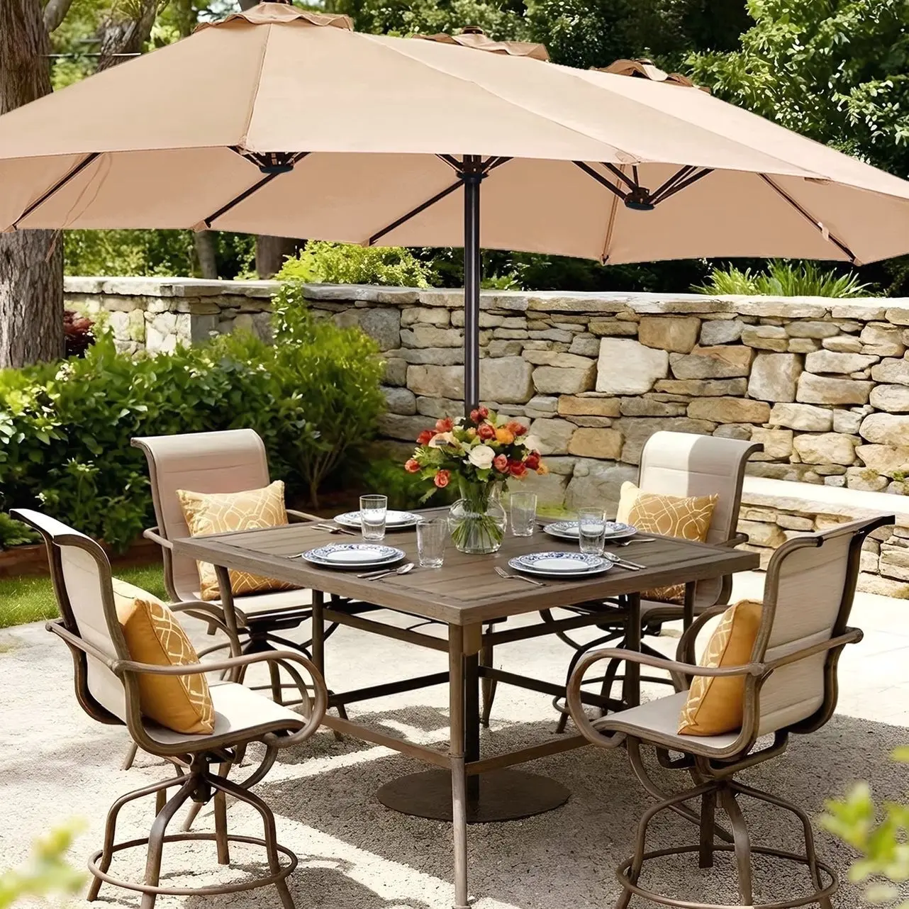 13FT Large Patio Umbrella Double Sided Outdoor Rectangular Summer Umbrella with Fade Resistant Canopy Beige for Backyard Deck Pool