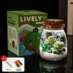 Healing Marimo Water Garden - 3.5×2.6 Inch Micro-Landscape, Low-Maintenance Glass Mini Peninsula Ecosystem with a Cute Moss Ball, Premium DIY Mini Aquatic Garden Decor Kit (Includes LIVELY Moss Ball Pet)