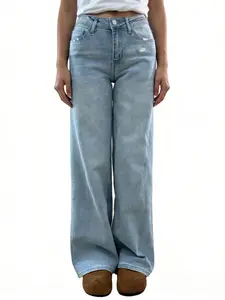 ZHANGYAN Jeans for Women Mid-Low Rise Stretch Baggy Fit Comfortable Wide Leg Distressed Denim with Tummy Control Minimalist Basic Trouser Valentine’s Day Gifts Streetwear Pants Spring OutfitsWomenswear