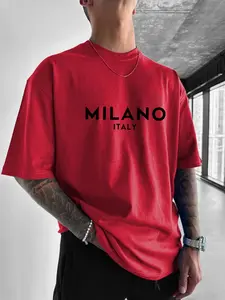 Men's Letter Print Drop Shoulder Tee, Regular Fit Casual Comfy Round Neck Half Sleeve Jersey Tee T-Shirt for Daily Wear, Men's Top for All Seasons