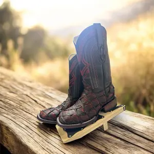 Malcreado Exotic Pirarucu Square Toe Boots Blackcherry