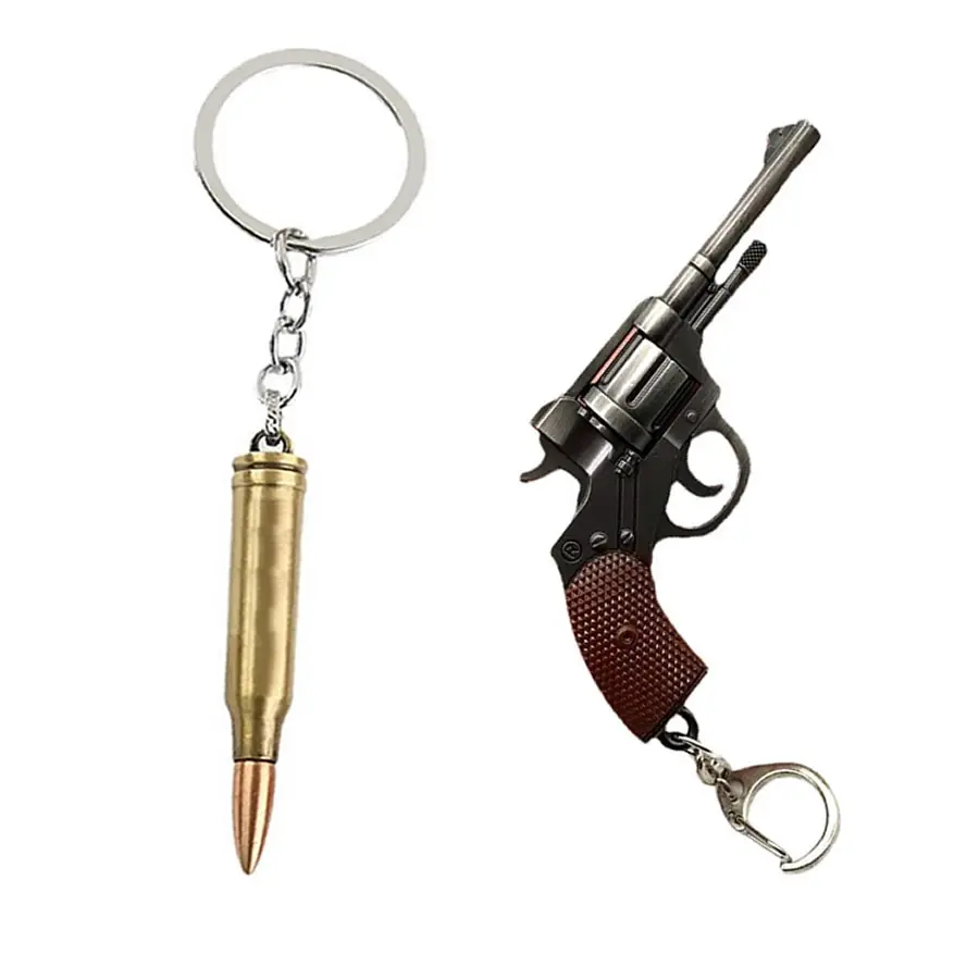 Bullet Model Keychain Metal Revolver Pistol Car Keyring Cosplay Accessories