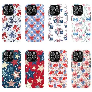 Patriotic Bow Smartphone Case - 4th of July Red White Blue Stars Flag Aesthetic Accessory for iPhone 17 Pro Max, Samsung Galaxy S25, Cute Girly Independence Day Gift, Cloth Rubber Cellphone Handheld Device Cover