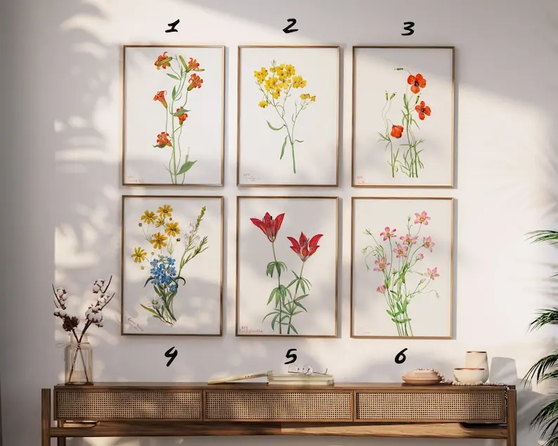 Set of 6 Botanical Print, Set of Vintage Prints, Set of botanical flowers Prints, Modern Flower print set, Gift print, Home Decor print