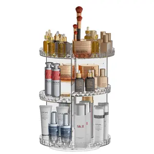 ZHIAI 360 Rotating Makeup Organizer, Large Capacity Cosmetics Organizer for Perfume Holder Organizer Countertop, DIY Adjustable Bathroom Makeup Carousel Holder Rack, Clear Diamond