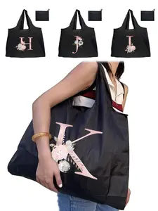 Fashion Letter Graphic Design Lightweight Shopping Bag, Casual Reusable Travel Grocery Bag, Women's Bags for Daily Used