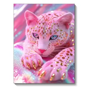 New 5D Diamond Painting Kit Pink Leopard Full Round Square DIY Animal Theme Art HD Canvas Home Decoration Gift Craft Handicraft
