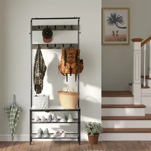 Hall Tree with Shoe Bench and Coat Rack, Entryway Bench with Shoe Storage and Hooks, 4-in-1 Coat and Shoe Rack for Entryway, Mudroom Storage Organizer with Shelves