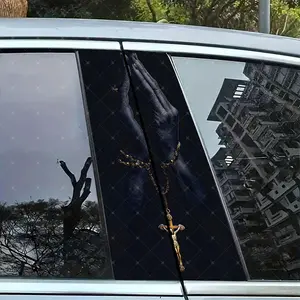 2pc Prayer Hands Vinyl Sticker, Car B Pillar Protection Decal, Easy Peel & Stick, Sunproof Waterproof Scratch Resistant, All Car Models