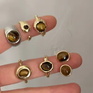 FASHION - Vintage Brown Opal Stone Rings for Women Gold Color Irregular Round Opening Ring Aesthetic Jewelry Gift