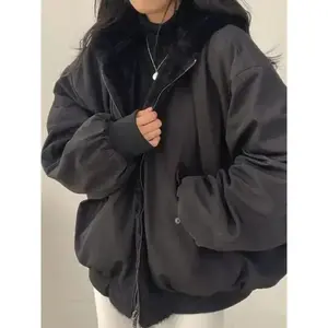 New Jackets for Women Thick Warm Parkas Oversized Double Sided Hooded Coat Korean Casual Loose Zip Up Jackets Coat Womenswear Tops Adjustable Bike
