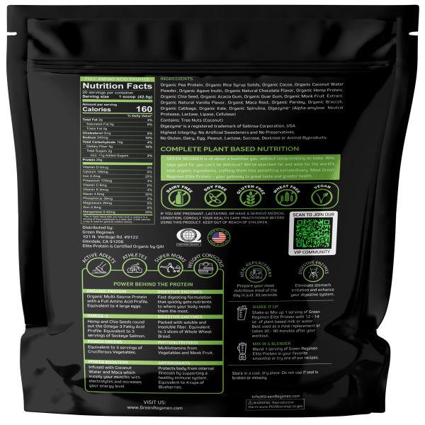 Green Regimen - Elite Plant-Based Protein Powder - 25g Complete Pea & Plant-based Protein Complex, Meal Replacement High-Protein Vegan Shake, NonGMO, Gluten-Free, Dairy-Free, Low Carb - (Chocolate - 1 Month Supply)