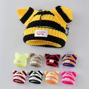 1pc Women's Fashionable Car Embroidered Ear Flap Knitted Hat High-Quality Cotton Soft Warm Stretchy Crochet Fit For Daily Wear Travel Autumn Winter School