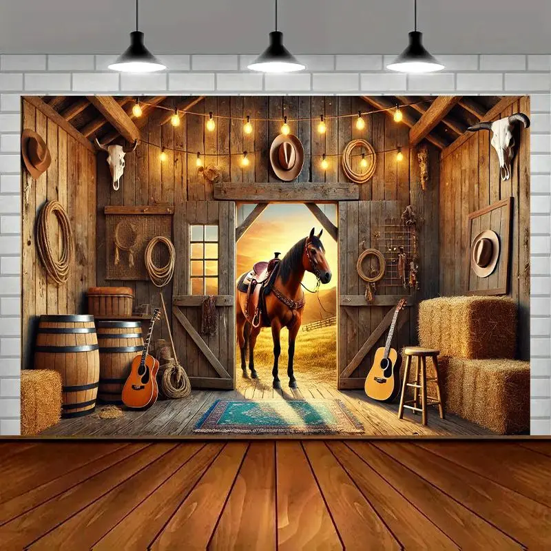 Equestrian Barn Horse Party Banner - 1-Count Polyester Pull Flag, Various Sizes, Lightweight Backdrops for Photoshoot, Indoor-Outdoor Decoration Banners for Parties