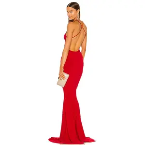 Norma Kamali X REVOLVE Low Back Slip Mermaid Fishtail Gown in Red