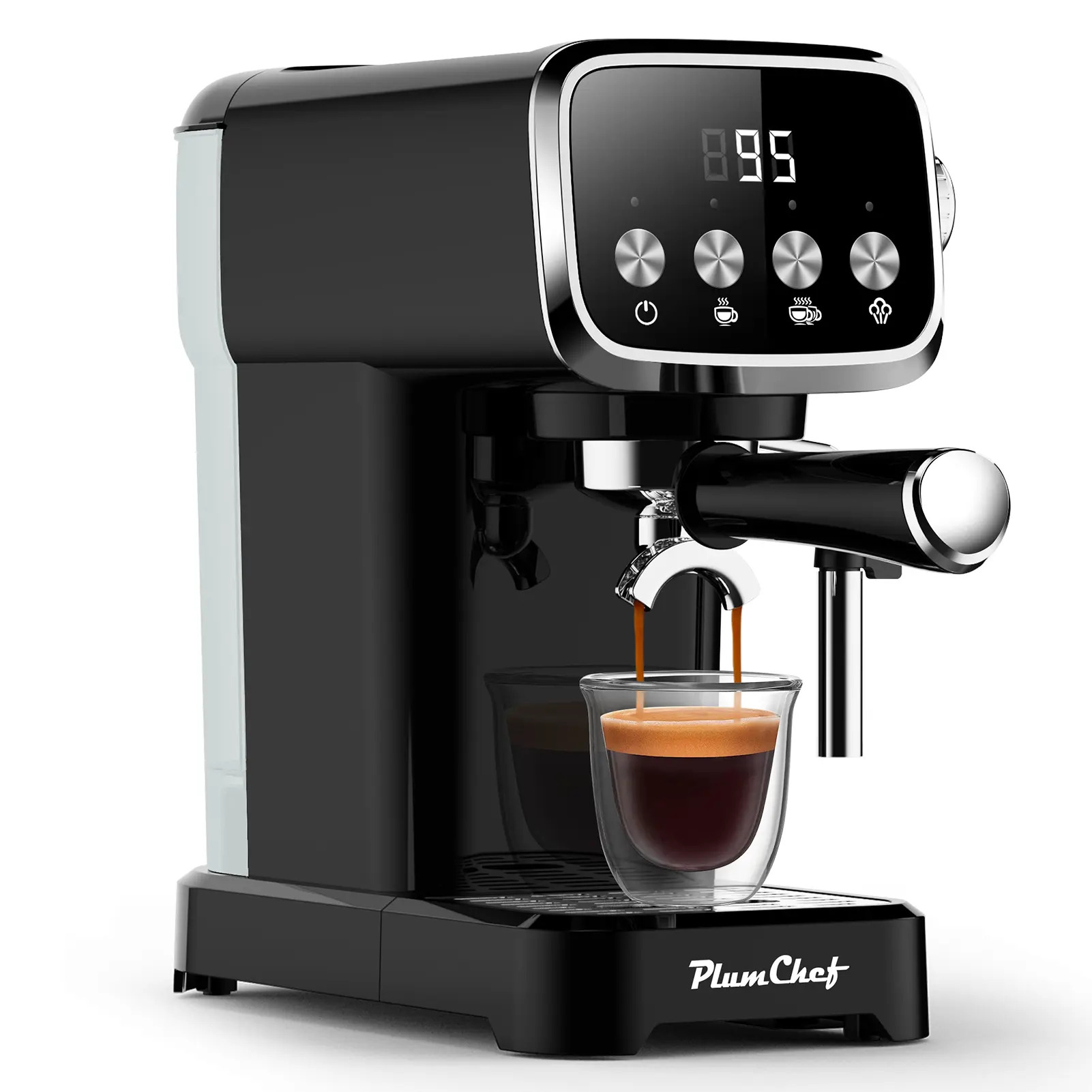 20BAR Slim Vertical Espresso Machine with Milk Frother, Built-in Cup Warmer, 43 OZ Detachable Tank, for Rich Espresso, Americano, Latte, Compact Space-Saving Design, Screen Button,Black espresso  machines coffee machine stainless steel