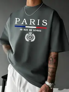 French Luxury Premium Cotton Tees PARIS Address & Eiffel Tower Badge Print Elegant Retro Vibe Breathable Skin-Friendly Stretch Non-Fading Crew Neck Versatile Slim Fit Four Colors Available Perfect for Daily Street Wear