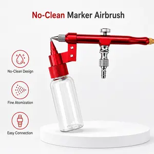 No-Clean Marker Airbrush, Red Metal Spray Pen with Side Clear Bottle, External Air Source Fine Spray Tool for DIY Airbrushing, Model Painting, Shoe Customizing and Craft Spraying