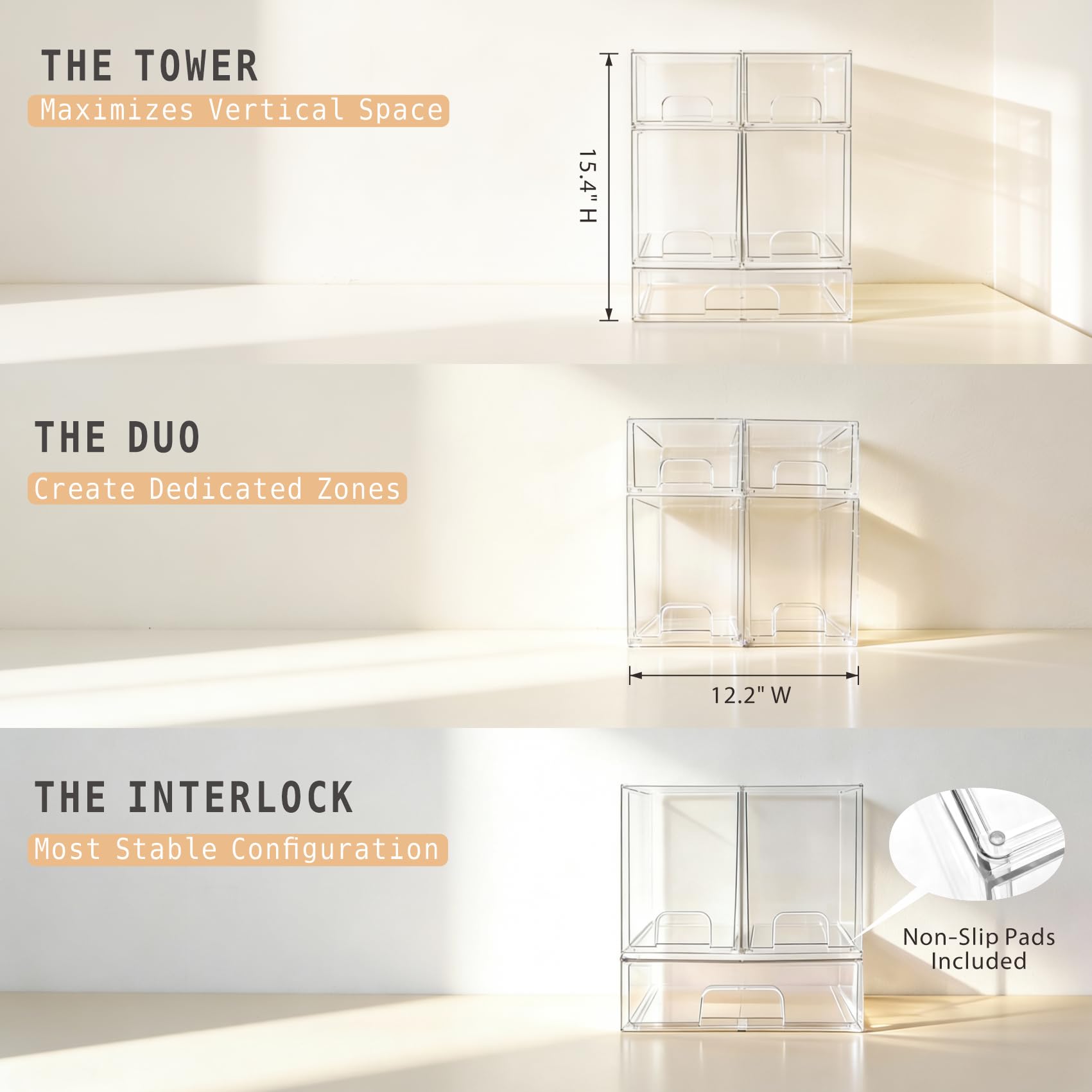 Stackable Storage Drawers Set of 5, Clear Plastic Organizer Bins for Baby Bottle, Beauty Supplies Storage, Ideal for Kichen Countertop, Vanity, Bathroom, Cabinet, Pantry Organization