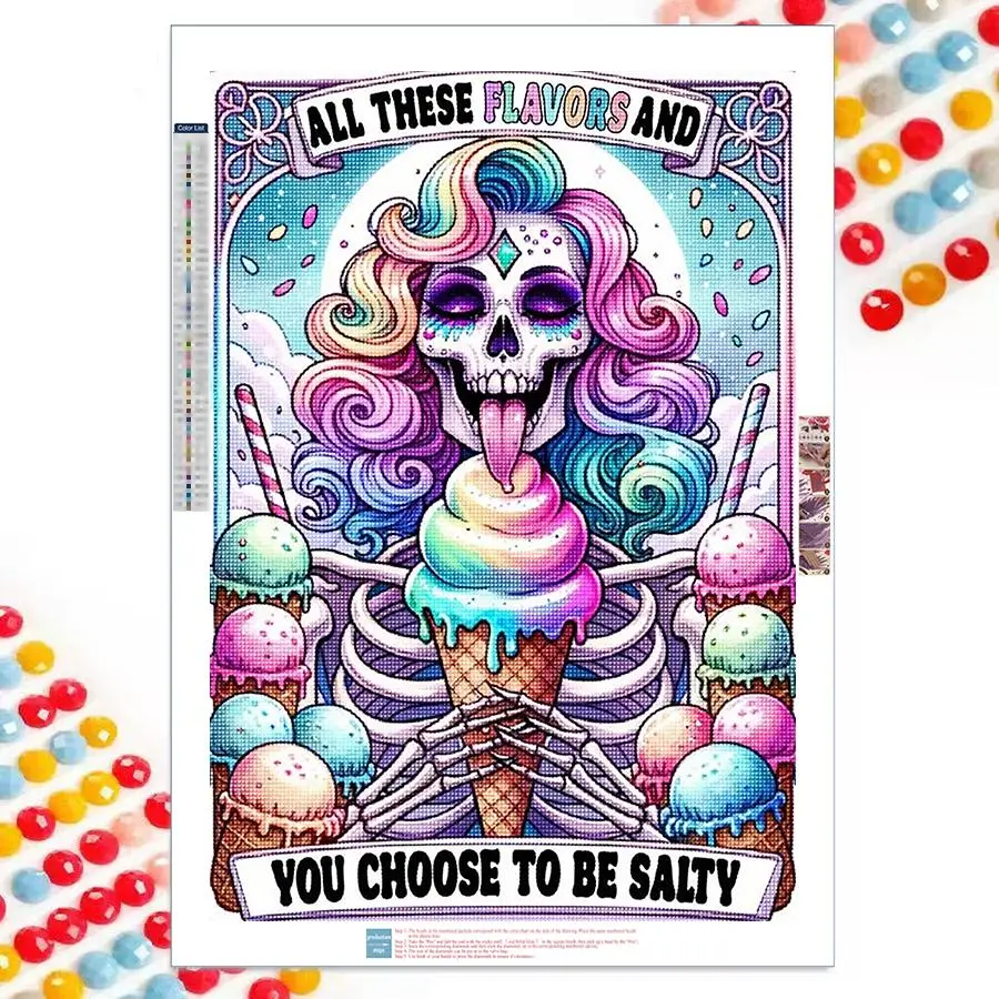 Skull Ice Cream Pattern DIY Diamond Arts Colorful Painting Kit without Frame, Diamond Pattern Design, DIY 5D Diamond Arts Colorful Painting Kit, Wall Art Decor for Home, Crafts, Diamond Painting Kits
