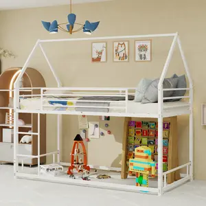 Twin Size White Metal House Shape Loft Bed with Sturdy Frame, Space-Saving Playhouse Design for Kids' Bedroom, Durable Steel Construction, Fun and Functional Children's Furniture, Easy Assembly, Bedroom Furniture for Bedroom, Guest Room